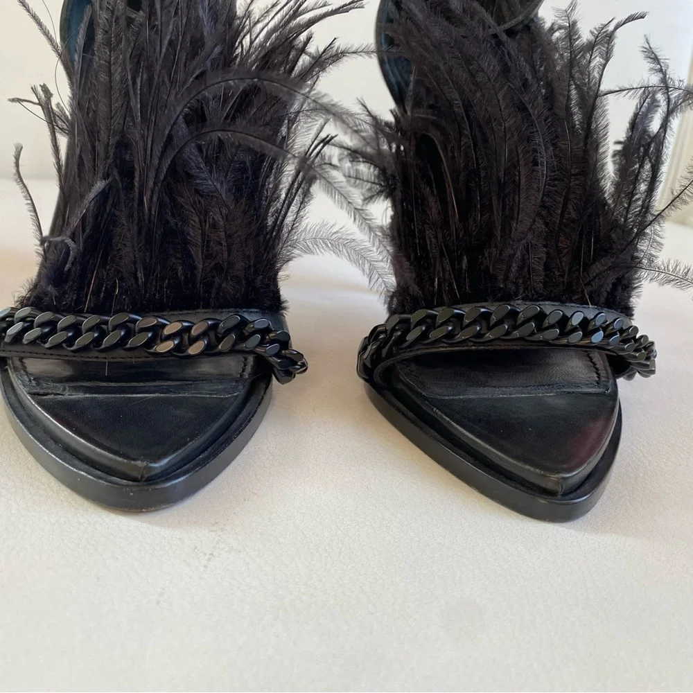 GIVENCHY Runaway Black Feathers Ankle Straps Heel sandals SZ 6/36 - Picture 7 of 13